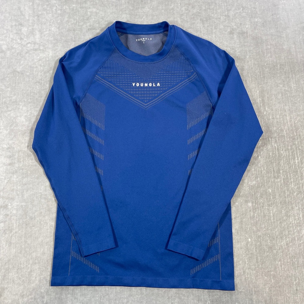 YOUNGLA Kids‎ Large Blue Long Sleeve Athletic Performance Shirt